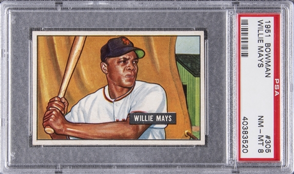 1951 Bowman #305 Willie Mays Rookie Card – PSA NM MT 8